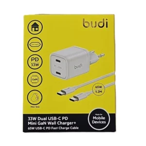 شارژر دیواری بودی 33 وات مدل AC016RETTW با خروجی USB-C به همراه کابل USB-C به USB-C
