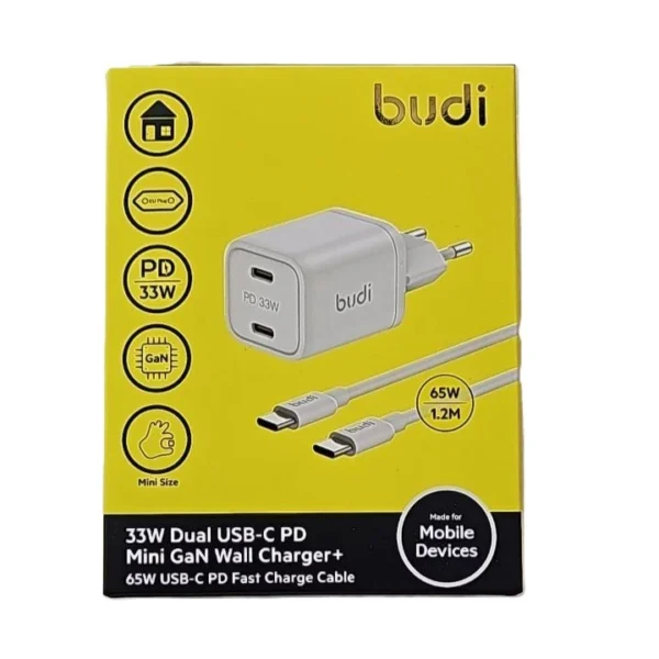 شارژر دیواری بودی 33 وات مدل AC016RETTW با خروجی USB-C به همراه کابل USB-C به USB-C