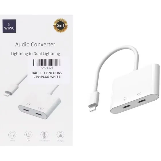 مبدل دو به یک شارژر و هندزفری آیفونی لایتنیگ Wiwu مدل LT01PLUS
